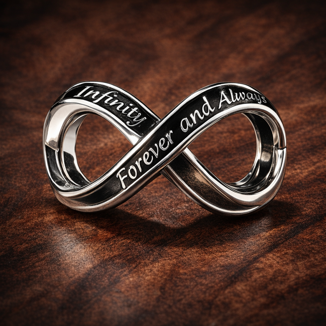Forever Love Infinity Ring Charm - Forever Love Infinity Ring Charm — display on walnut