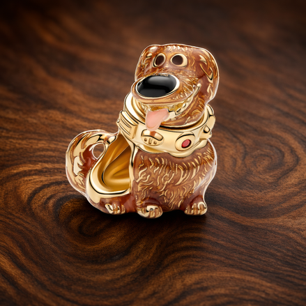 Grogu Rose Gold Plated Figure Charm - Grogu Rose Gold Plated Figure Charm — display on walnut