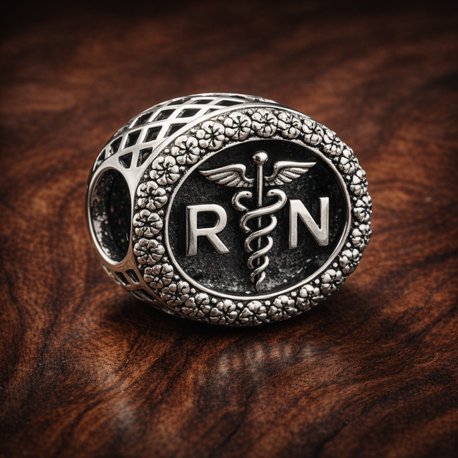 RN Nurse Charm - RN Nurse Charm — display on walnut