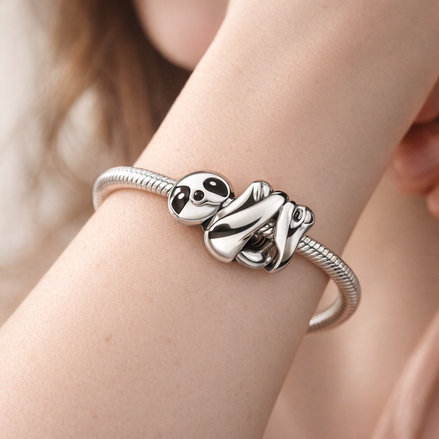 Cute White Sloth Charm — worn on wrist