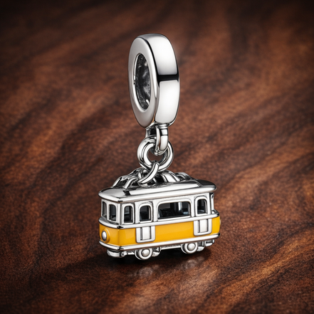 Yellow Trolley Charm - Yellow Trolley Charm — display on walnut