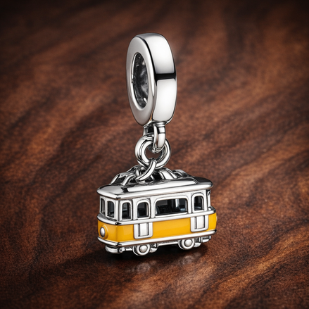 Yellow Trolley Charm - Yellow Trolley Charm — display on walnut