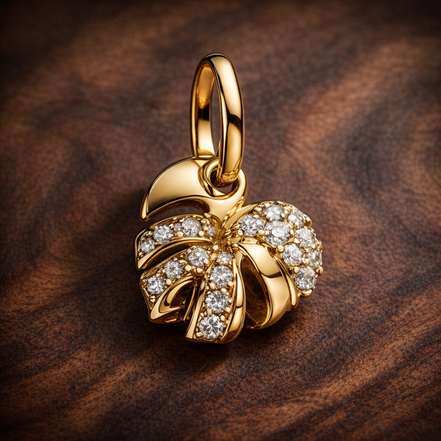 Sparkling Monstera Leaf Dangle Charm — display on walnut