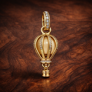 Sparkling Clear Hot Air Balloon Dangle Charm — display on walnut