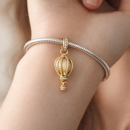 Sparkling Clear Hot Air Balloon Dangle Charm — worn on wrist