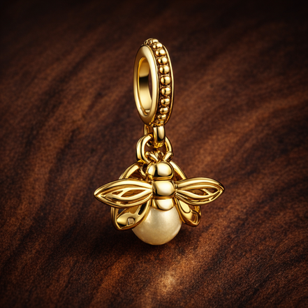 Gold Plated Flower Dangle Charm - Gold Plated Flower Dangle Charm — display on walnut