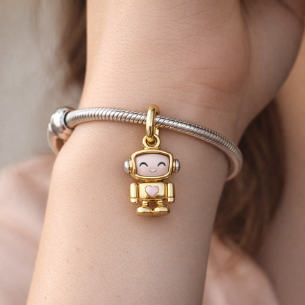 Spinnable Face Robot Dangle Charm — worn on wrist