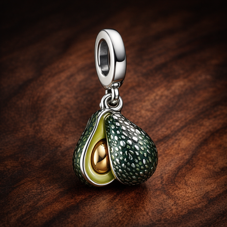 Avocado Double Dangle Charm — display on walnut