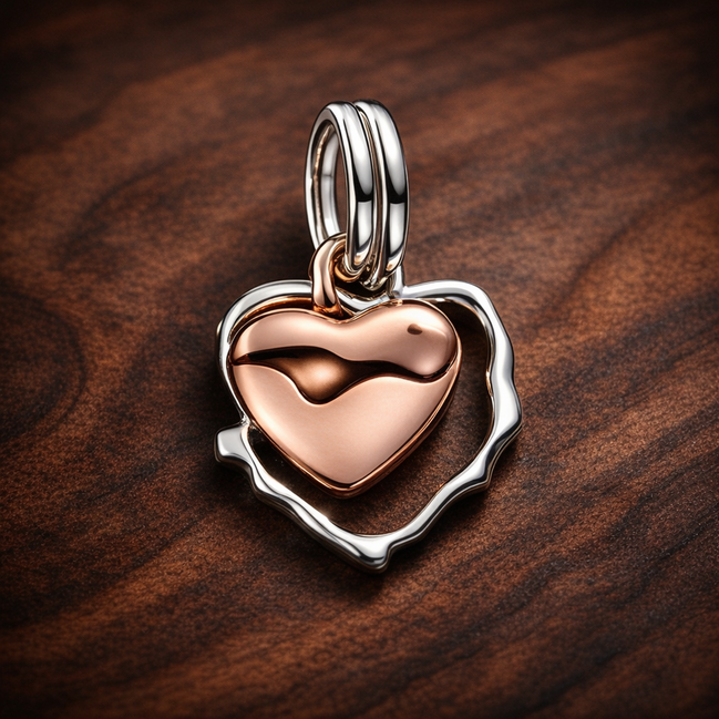 Pink Heart Lock Charm - Pink Heart Lock Charm — display on walnut