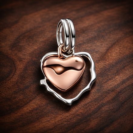 Pink Heart Lock Charm - Pink Heart Lock Charm — display on walnut