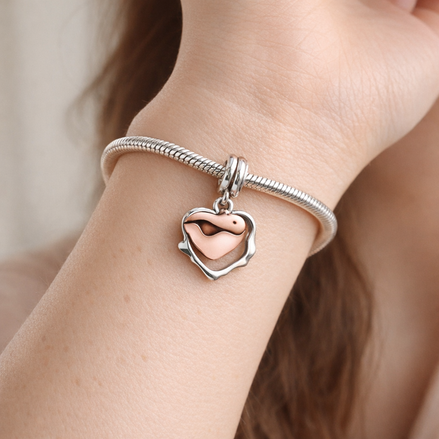 Pink Heart Lock Charm - Pink Heart Lock Charm — worn on wrist