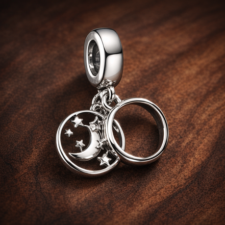 Family Moon Disc - Family Moon Disc Charm — display on walnut