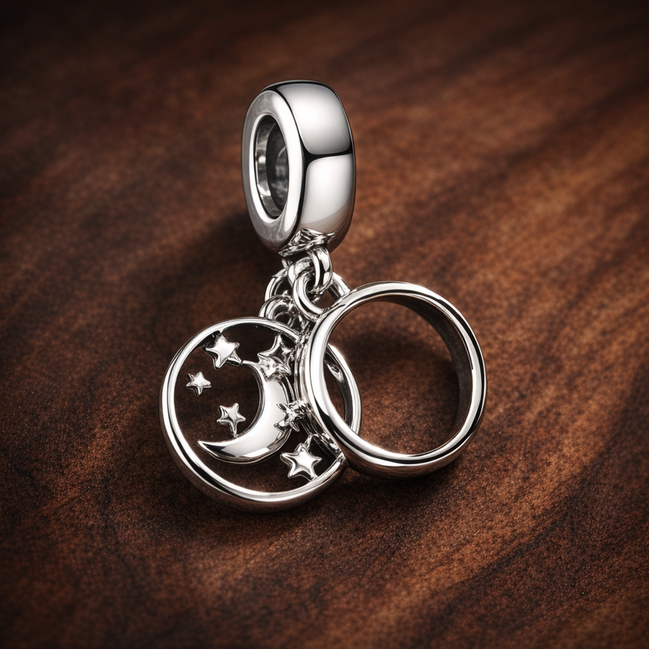 Family Moon Disc - Family Moon Disc Charm — display on walnut