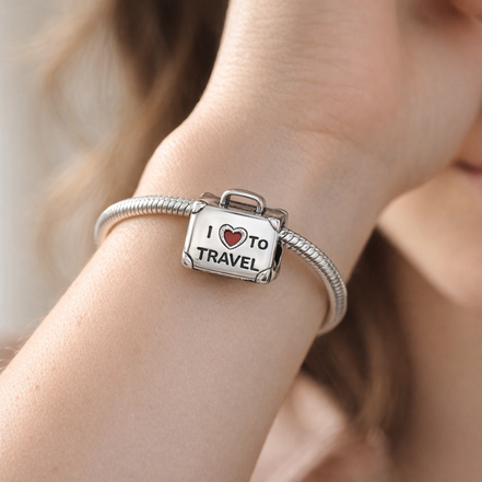 I Love To Travel Suitcase Charm - I Love To Travel Suitcase Charm — worn on wrist