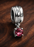 Pink Square Crystal Dangle Charm - Pink Square Crystal Dangle Charm — display on walnut