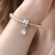Clear Square Crystal Dangle Charm - Clear Square Crystal Dangle Charm — worn on wrist