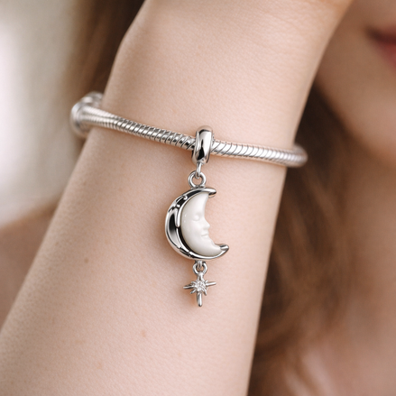 Moon & North Star Charm — worn on wrist