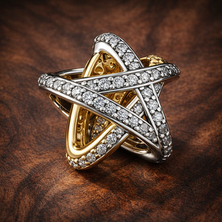 Sparkling Crossover Star Charm — display on walnut