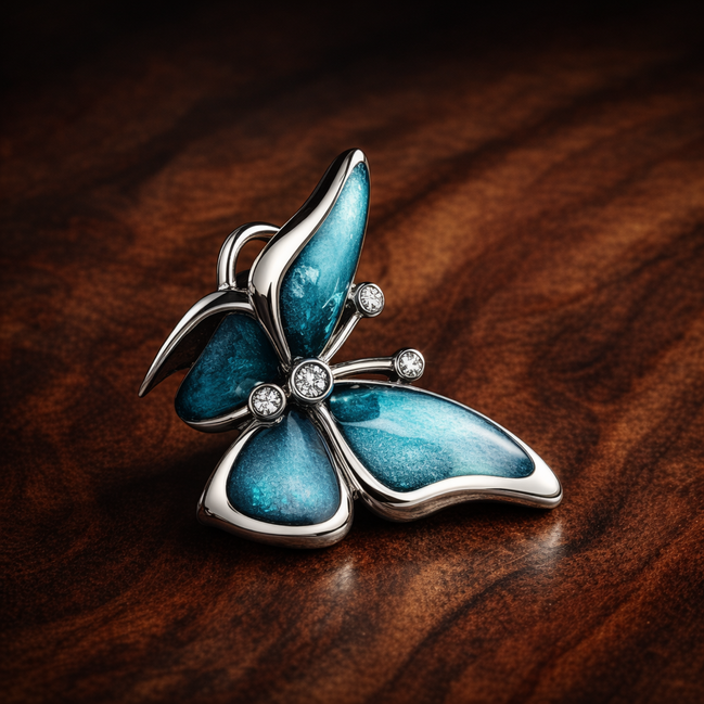 Oversized Butterfly Charm — display on walnut