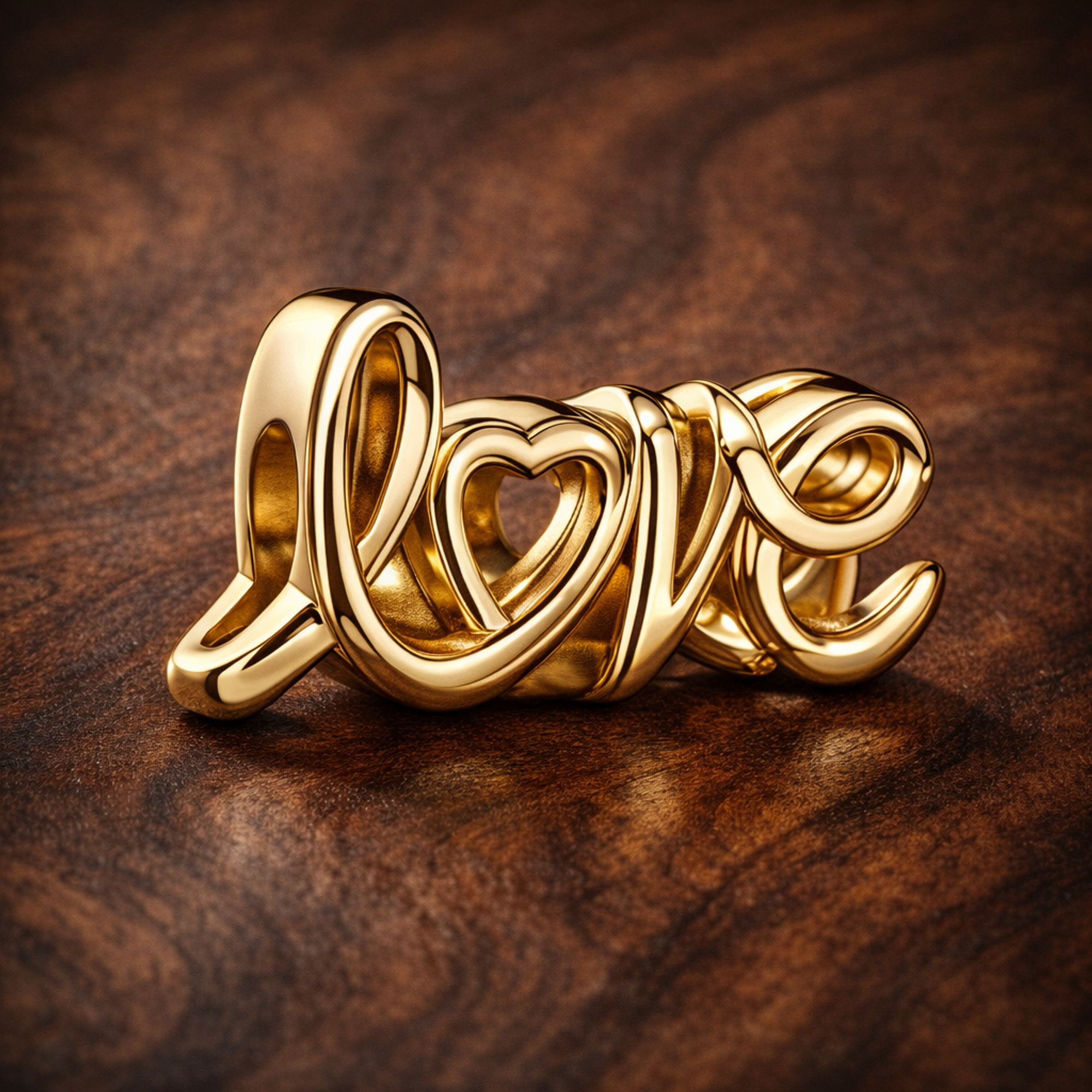 Handwritten Love Charm — display on walnut