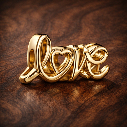 Handwritten Love Charm — display on walnut