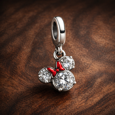 Disney Minnie Mouse Silhouette Dangle Charm — display on walnut