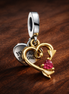 Engravable Heart & Arrow Double Dangle Charm — display on walnut