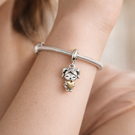 Happy Girl Dangle Charm — worn on wrist