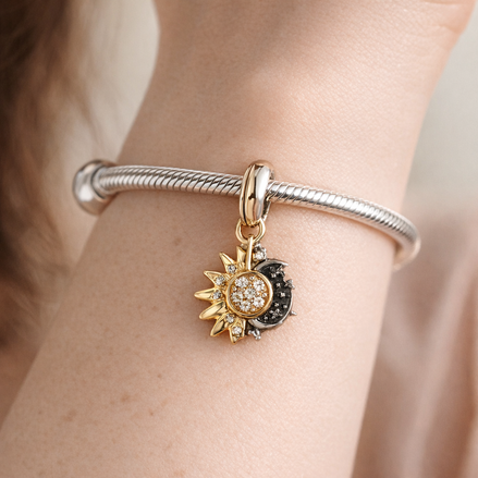 Splittable Sun & Moon Dangle Charm — worn on wrist