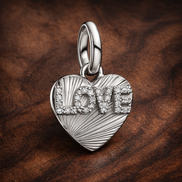 Silver Mom Heart Charm - Mom Heart Charm — display on walnut