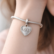 Silver Mom Heart Charm - Mom Heart Charm — worn on wrist