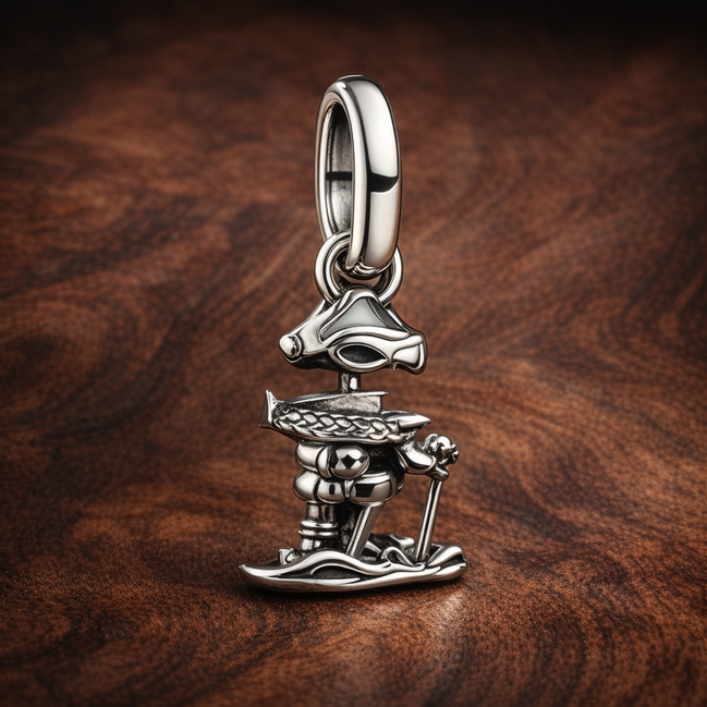Beach Signpost Charm - Beach Signpost Charm — display on walnut