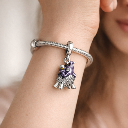 Purple Owl Dangle - Purple Owl Dangle Charm — worn on wrist