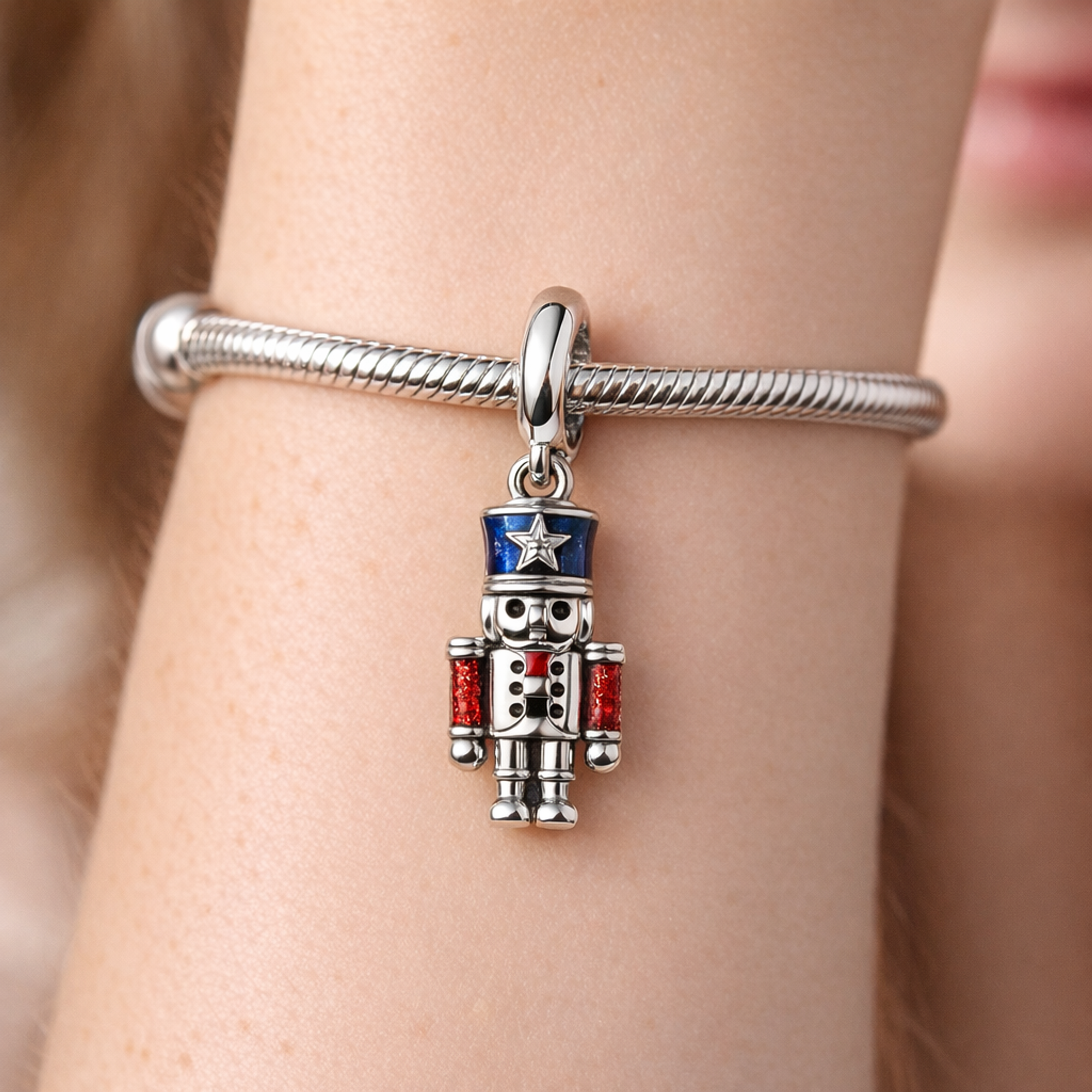 Moveable Nutcracker Dangle Charm — worn on wrist