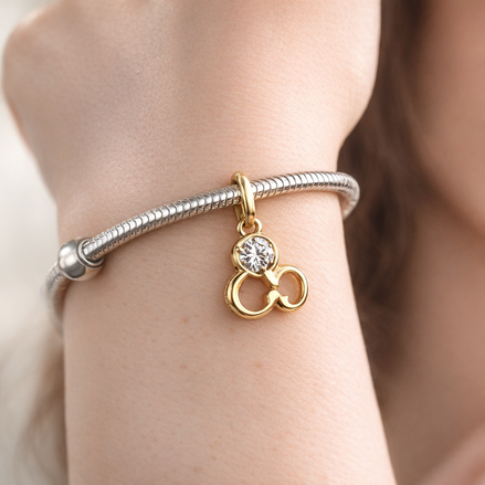 Disney Mickey Mouse Silhouette Lab-Grown Diamond Dangle Charm — worn on wrist