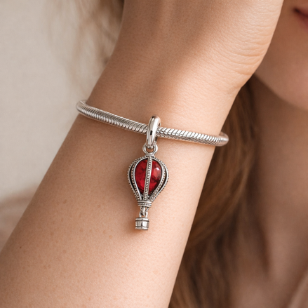 Hot Air Balloon Murano Glass Dangle Charm — worn on wrist