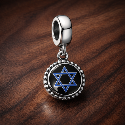 Star of David Charm Dangle — display on walnut