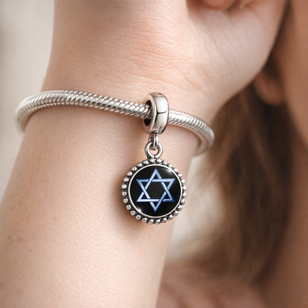 Star of David Charm Dangle — worn on wrist