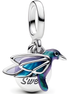 Sterling Silver Hummingbird Dangle Charm with Blue-Green Enamel