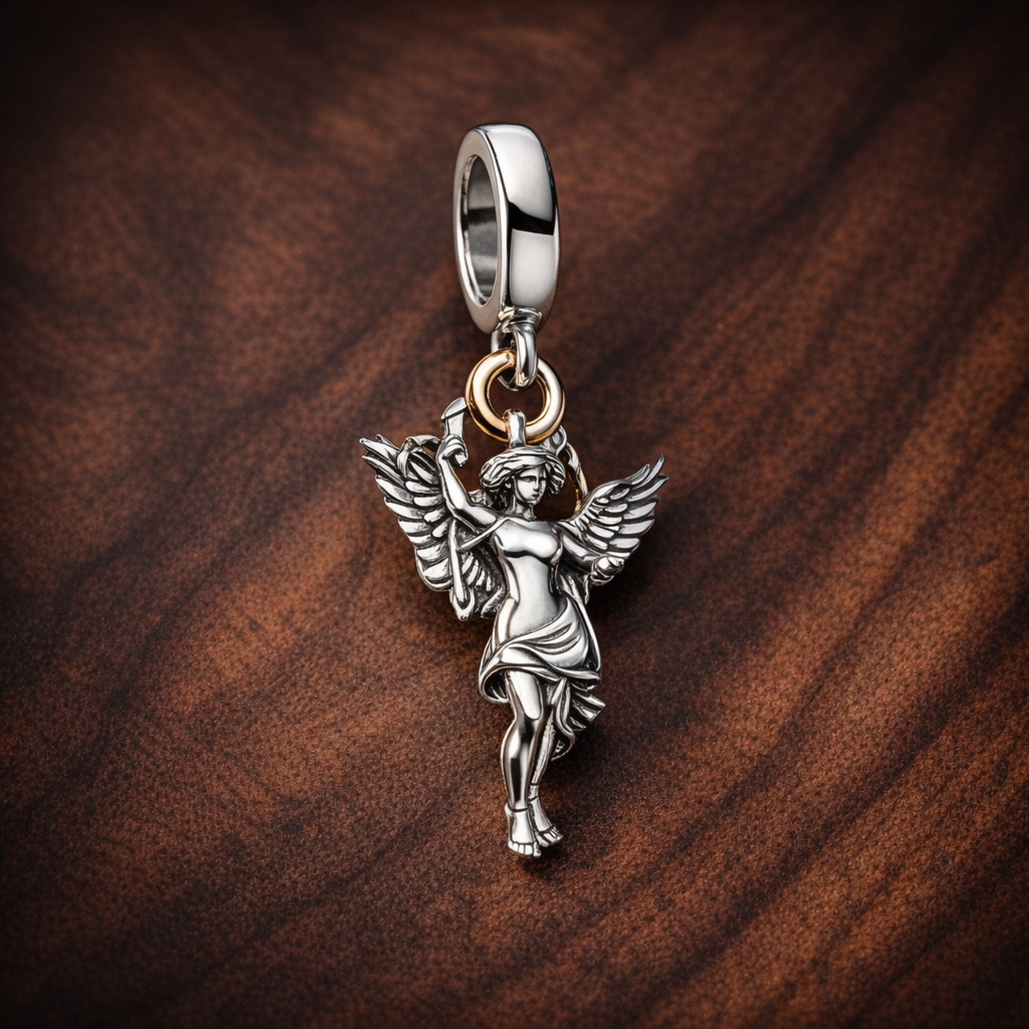 Cupid Dangle Charm - ZZ1883_1 — display on walnut