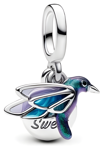 Sterling Silver Hummingbird Dangle Charm with Blue-Green Enamel