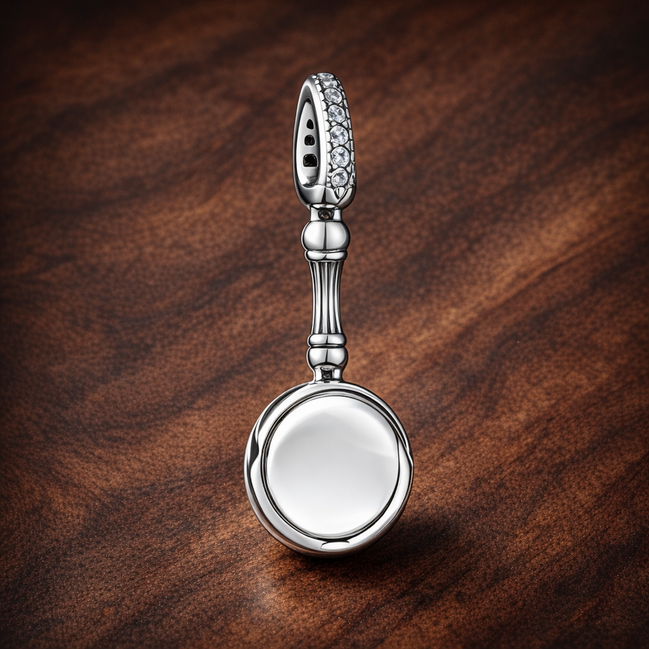 Silver Ring Dangle Charm - Silver Ring Dangle Charm — display on walnut