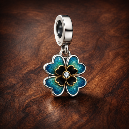 2025 Four Leaf Clover Lab-Grown Diamond Dangle Charm — display on walnut