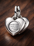 Engravable Heart Magnifying Glass Double Dangle Charm — display on walnut