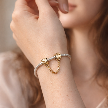 Gold Plated Chain Safety Charm - Gold Plated Chain Safety Charm — worn on wrist