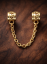 Gold Plated Pave Safety Chain Charm - Gold Plated Pave Safety Chain Charm — display on walnut