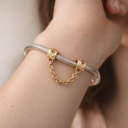 Gold Plated Pave Safety Chain Charm - Gold Plated Pave Safety Chain Charm — worn on wrist