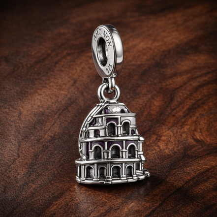 Purple Castle Charm - Purple Castle Charm — display on walnut