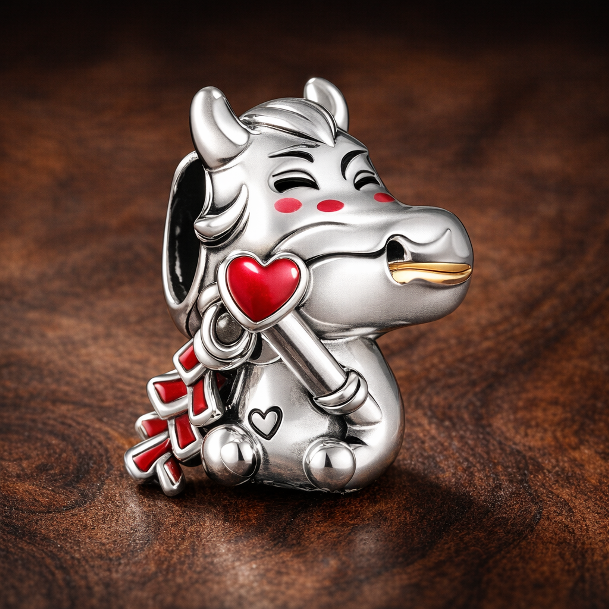 Horse with Red Heart - Horse with Red Heart Charm — display on walnut