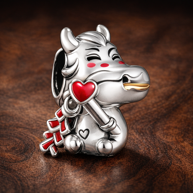Horse with Red Heart - Horse with Red Heart Charm — display on walnut